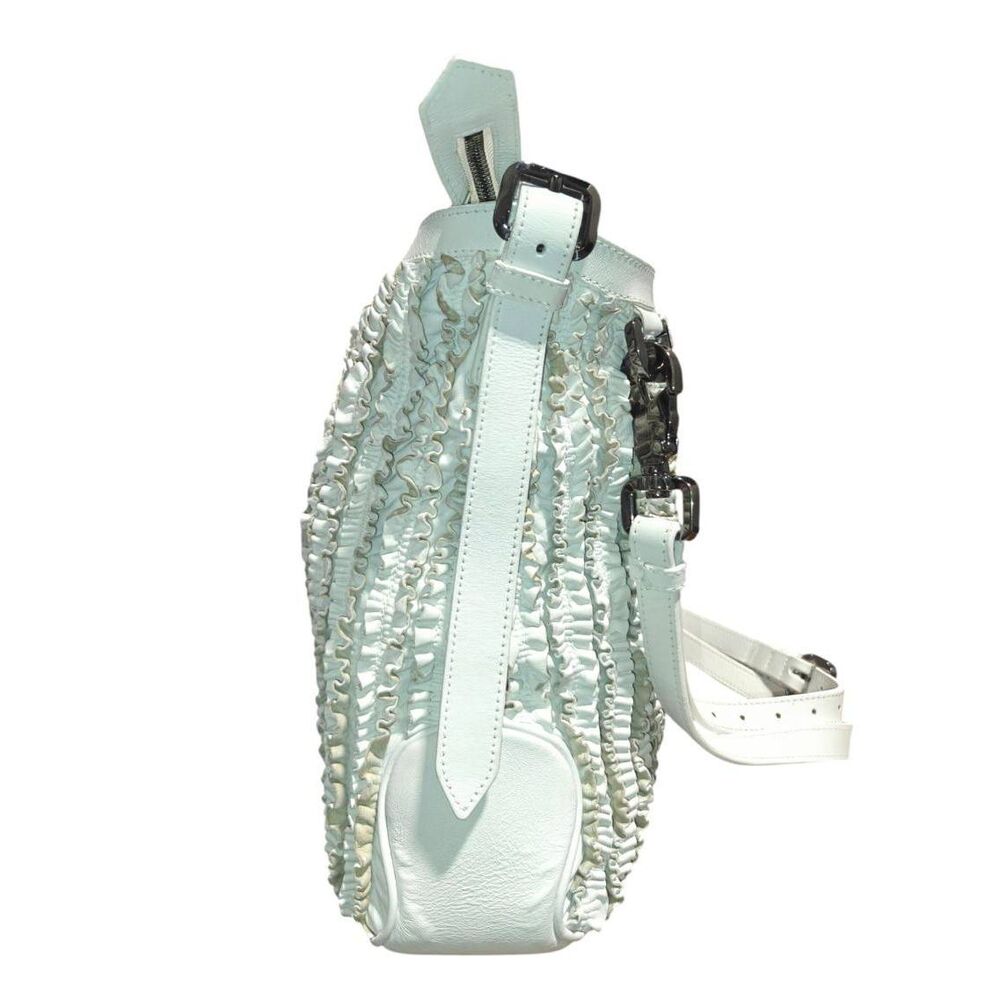 BURBERRY Lowry Off-White Ruched Leather Shoulder Bag Crossbody - Picture 5 of 16